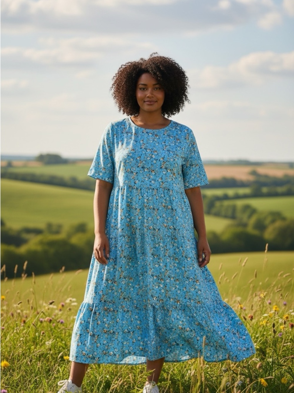 SHEIN Blue Floral Tiered Maxi Dress
